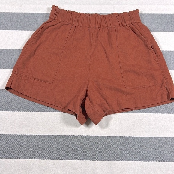Abercrombie & Fitch Womens High Waist Linen Shorts Rust Orange Small Boho Summer - Picture 4 of 10